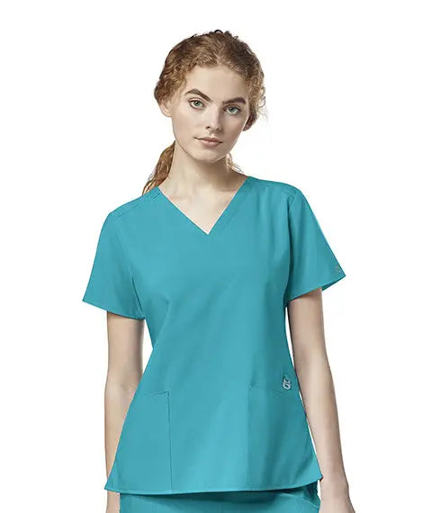 WINK 123 WOMEN'S FLEX-BACK STYLIZED V-NECK TOP