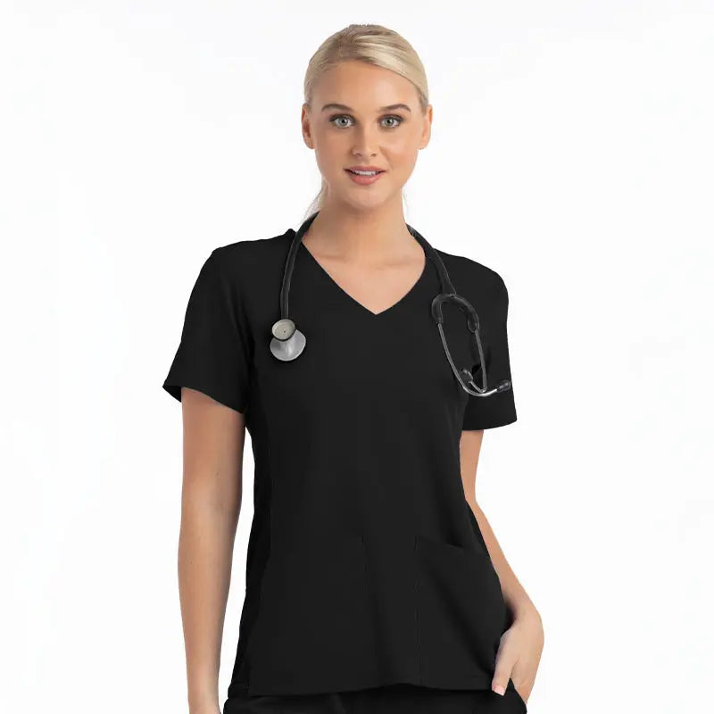 Suzi Q’s Scrubs & A Whole Lot More Matrix Impulse Women's Knitted Mock Wrap Solid Scrub Plus Top by Maevn %product