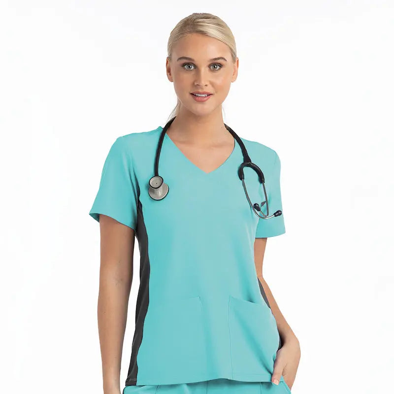 Suzi Q’s Scrubs & A Whole Lot More Matrix Impulse Women's Knitted Mock Wrap Solid Scrub Top by Maevn %product